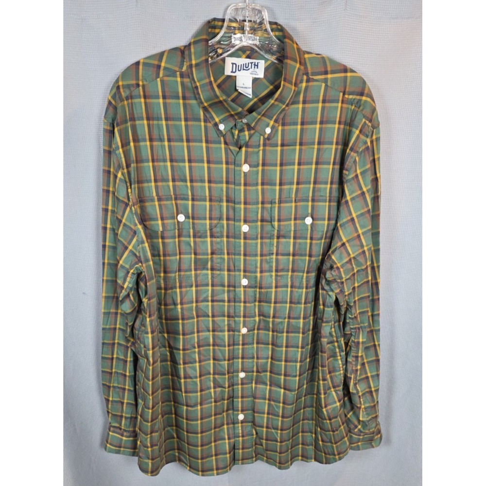 Duluth Trading Untucked Plaid‎ Soft Skills Standard Fit Button Front Shirt Large
